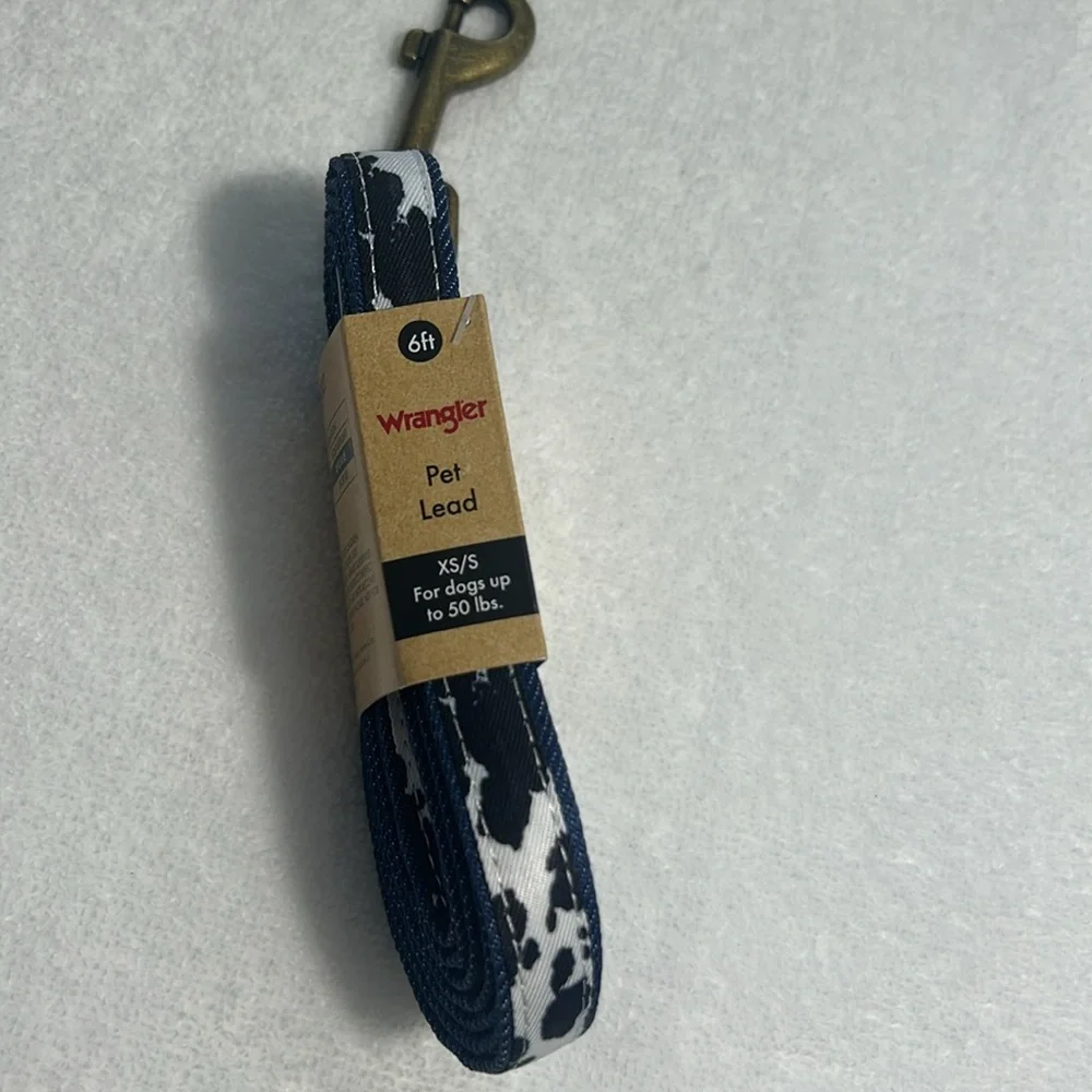Wrangler XSmall/Small Dog Overlay Leash in Cow Print black white denim blue NWT